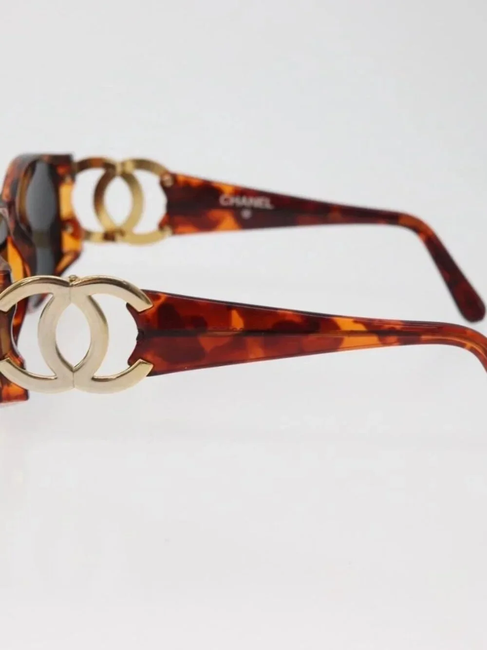 CHANEL COCO Mark Sunglasses Plastic Brown Gold CC Auth 181291M